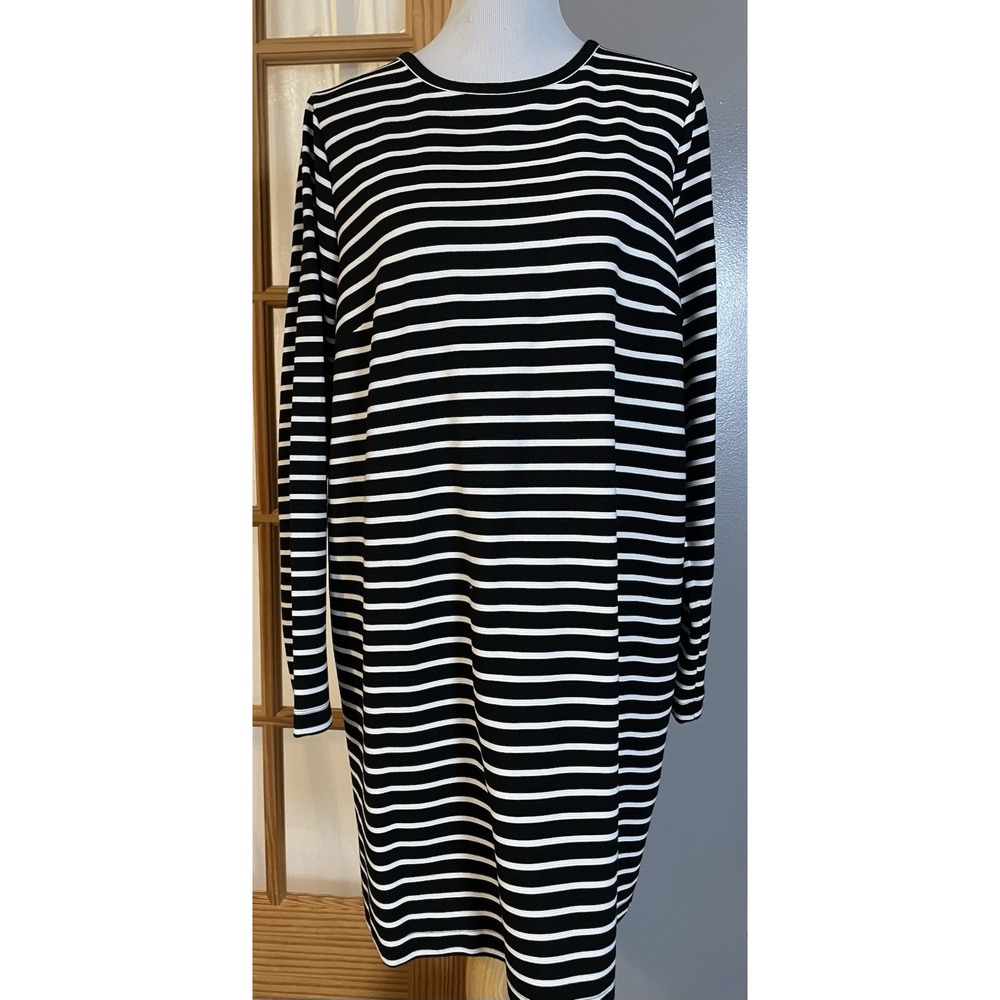 Loft Striped Mini Sweater Dress XLT Black White Long Sleeves Classic Preppy City